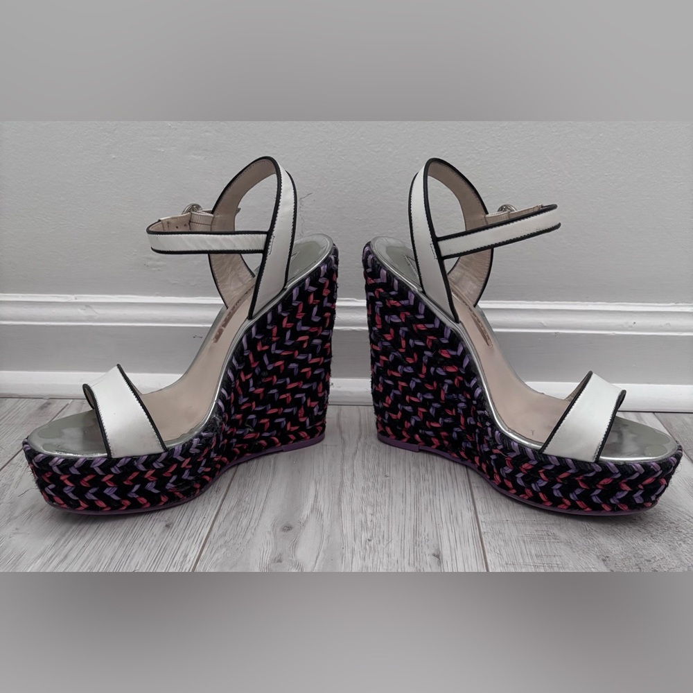 Sophia Webster Lucita White Leather Purple/Black Espadrille Platform Sandals 37